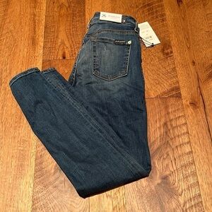NWT 7 For All Mankind Women’s Super Skinny Ripped Jeans With Designs Size 26
